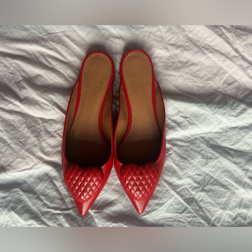 Kate Spade Red Pointed Toe Mules 8B – Low Block Heel – Slip-On Designer Shoes